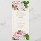 Roze Vintage Bloemachtig Trouwmenu met Crème Achte Menu (Achterkant)