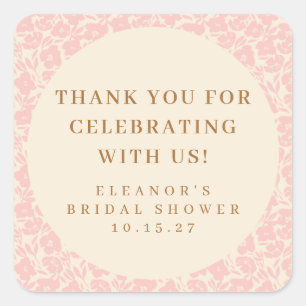 Roze Vintage Bloemachtige Bruiloft Feest Aangepast Vierkante Sticker