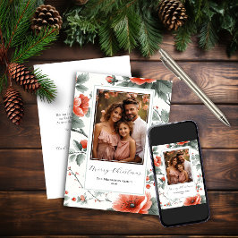 Roze Vintage Bloemachtige Platte Kerstkaart met Fo