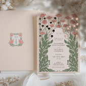 Roze Vintage Bloemachtige Trouwkaart Rose Goud Folie Uitnodiging