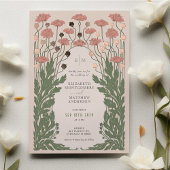 Roze Vintage Bloemachtige Trouwkaart Rose Goud Folie Uitnodiging