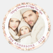 Roze Vintage Bloemen Aanpasbare Platte Ronde Sticker (Voorkant)