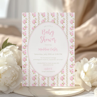 Roze Vintage Bloemen Baby Shower Kaart