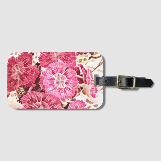 Roze Vintage Bloemen Bagagelabel (Voorkant (horizontaal))
