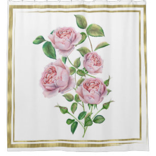 Roze Vintage Bloemen Botanische Groene Bladeren Go Douchegordijn