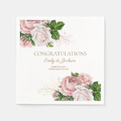 Roze Vintage Bloemen Bruidspaar Bruiloftfeest Servet (Voorkant)