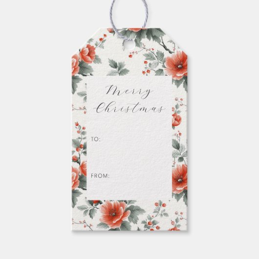 Roze Vintage Bloemen  Cadeaulabel (Voorkant)