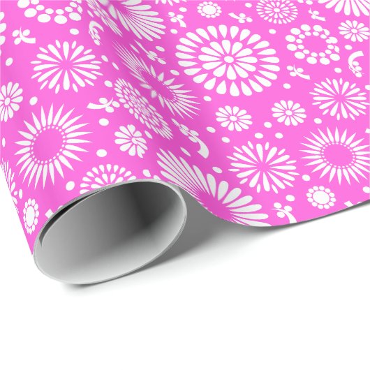 Roze vintage bloemen cadeaupapier (Rol Hoek)