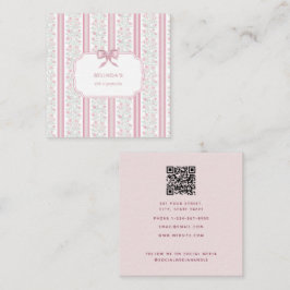 Roze Vintage Bloemen Coquette Strik Vierkante Visitekaartje