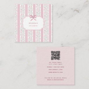 Roze Vintage Bloemen Coquette Strik Vierkante Visitekaartje