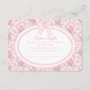 Roze Vintage Bloemen Luier Tombola Uitnodiging Inl Informatiekaartje