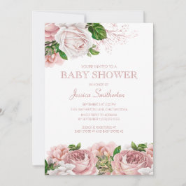 Roze Vintage Bloemen Meisje Baby Shower Kaart