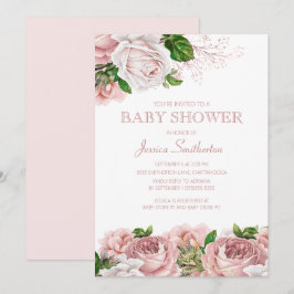 Roze Vintage Bloemen Meisje Baby Shower Kaart