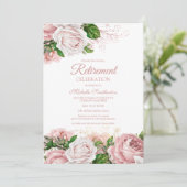 Roze Vintage Bloemen Pensioenfeest Kaart (Staand voorkant)