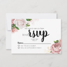 Roze Vintage Bloemen Rozen Marineblauwe Trouw RSVP Kaartje