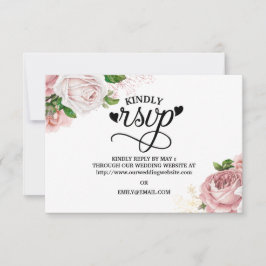 Roze Vintage Bloemen Rozen Marineblauwe Trouw RSVP Kaartje