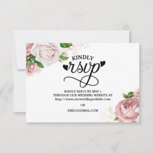 Roze Vintage Bloemen Rozen Marineblauwe Trouw RSVP Kaartje