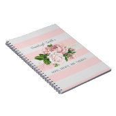 Roze Vintage Bloemen Strepen Dagboek Journaal Notitieboek (Rechterzijde)