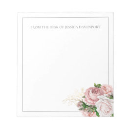 Roze Vintage Bloemen 'Van het bureau van' Notitieblok