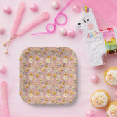 Roze Vintage Bloemendessin Babyshower Bord (Feest)