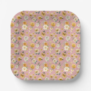 Roze Vintage Bloemendessin Babyshower Bord