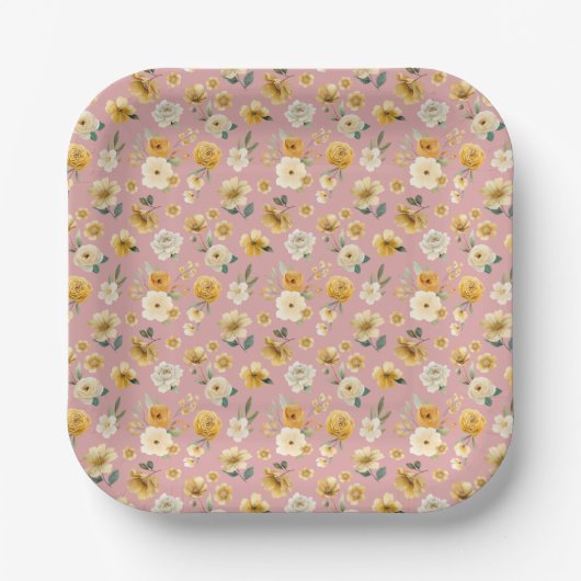 Roze Vintage Bloemendessin Babyshower Bord (Voorkant)