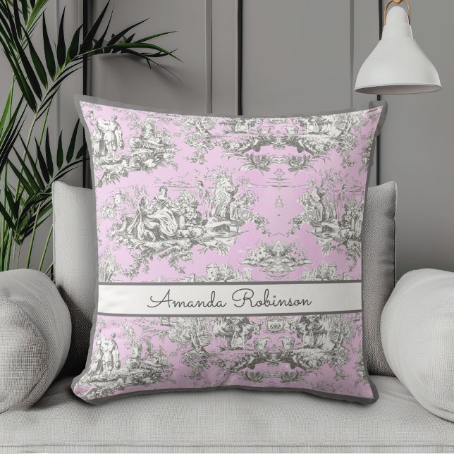 Roze Vintage Bloemendessin met Monogram Kussen (Creator heeft geüpload)