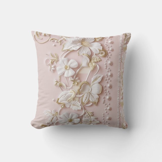 Roze Vintage Bloemengeworpen Kussen (Voorkant)