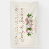 Roze Vintage Bloemenkoppel Bruidsfeest Borrel Spandoek (Verticaal)