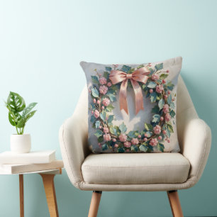 Roze vintage bloemenkrans  kussen