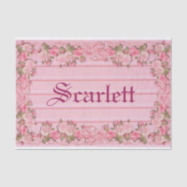 Roze vintage bloemenrand op hout gepersonaliseerd tissuepapier