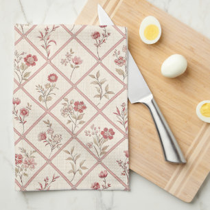 Roze vintage bloemenrasterpatroon theedoek