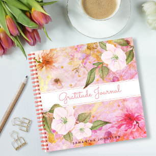 Roze vintage bloemenschildering met waterverf dank notitieboek