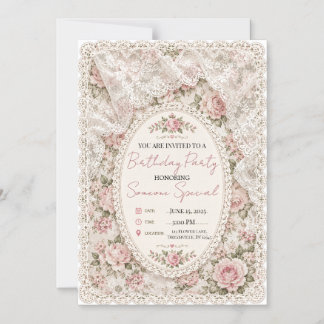Roze Vintage Bloemenslinger Verjaardagsuitnodiging Magnetische Uitnodiging