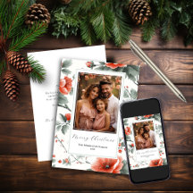 Roze Vintage Bloemenvlak Kerstkaart met Foto