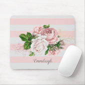 Roze vintage bloemgestreepte muismat (Met muis)