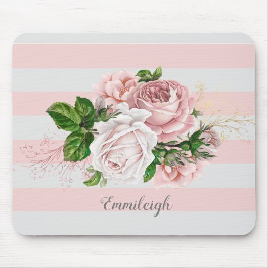 Roze vintage bloemgestreepte muismat (Voorkant)