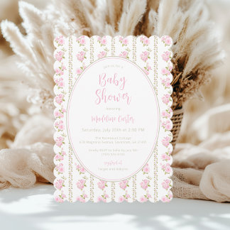 Roze Vintage Bloemige Baby Shower Kaart