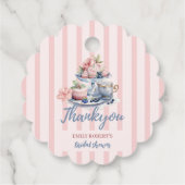 Roze vintage bloemige bruiloft theepartij bedankjes labels (Achterkant)