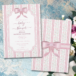Roze Vintage Bloemige Coquette Strik Baby Shower Kaart