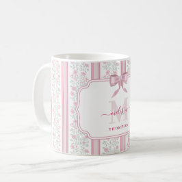 Roze Vintage Bloemige Coquette Strik Monogram Koffiemok