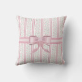 Roze Vintage Bloemige Coquette Strik Monogram Kussen (Achterkant)