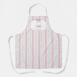 Roze Vintage Bloemige Coquette Strik Monogram Schort