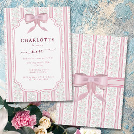 Roze Vintage Bloemige Coquette Strik Verjaardagsfe Kaart