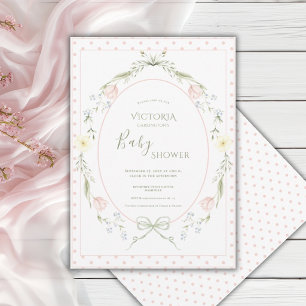 Roze Vintage Bloemige Elegante Baby Shower Kaart