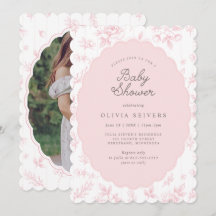 Roze Vintage Bloemige Elegante Baby Shower Uitnodi