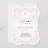 Roze Vintage Bloemige Monogram Oefendiner Kaart (Voorkant)