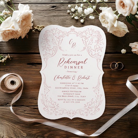 Roze Vintage Bloemige Monogram Oefendiner Kaart