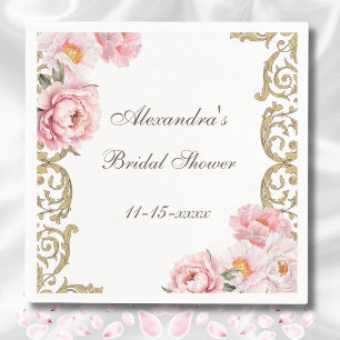 Roze Vintage Bloemige Pioen Bruidsdouche Servet