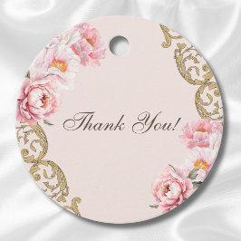 Roze Vintage Bloemige Pioen Trouwfeest Dankjewel Bedankjes Labels
